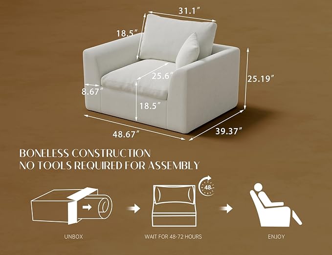 ohllob 48.6" Single Sofa, Small Boneless Couches