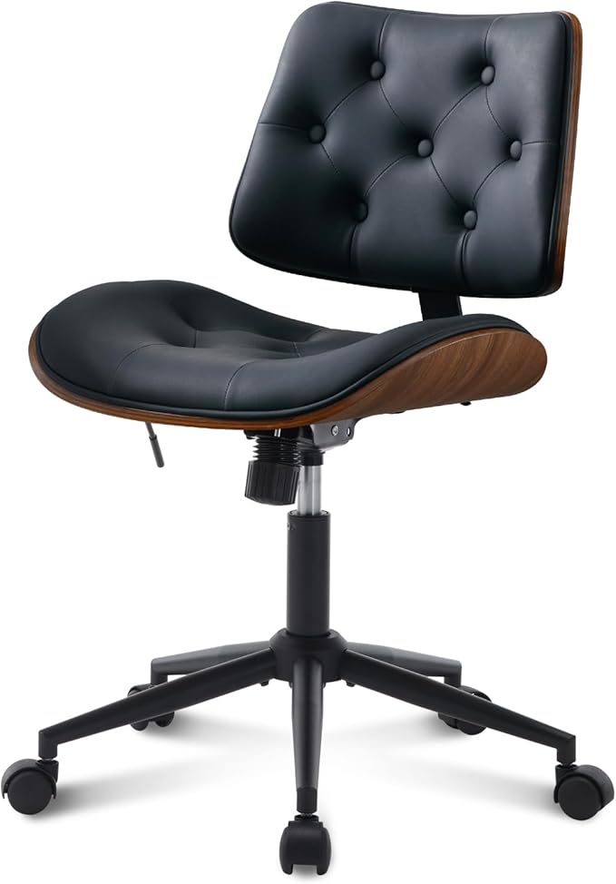 Armless Home Office Chair with Wheels, PU Leather Adjustable Height Computer
