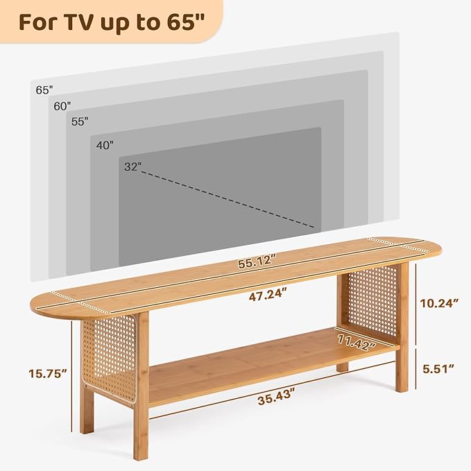 HollyHOME Bamboo TV Stand with Storage