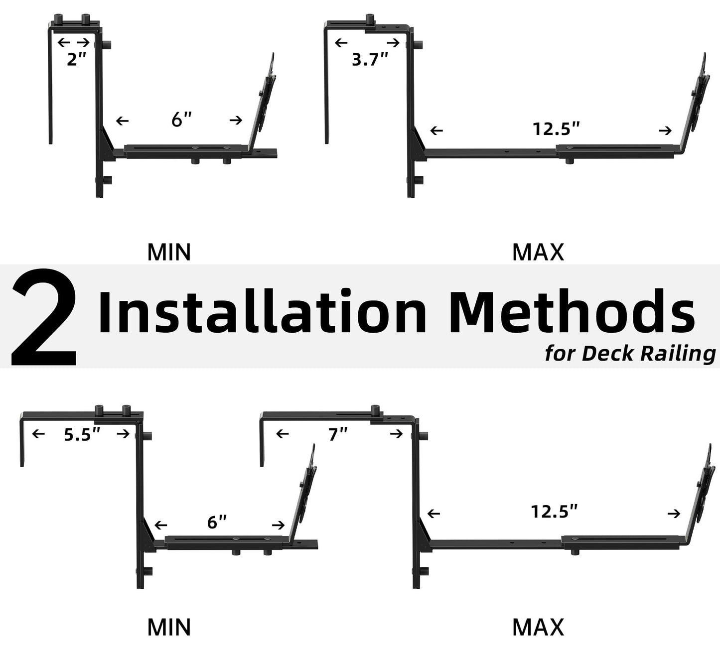 HFHOME Window Box Brackets, Adjustable Planter Box Brackets, Heavy Duty Flower Railing Planter Bracket for Balcony, with Enhanced Bottom Support, Perfect for Deck, Fence and Garden - Black (6 Pack)