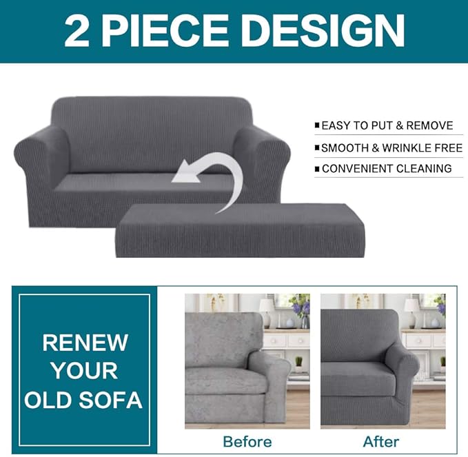 Turquoize Stretch Sofa Slipcover 2 Pieces Sofa Cover Couch Cover