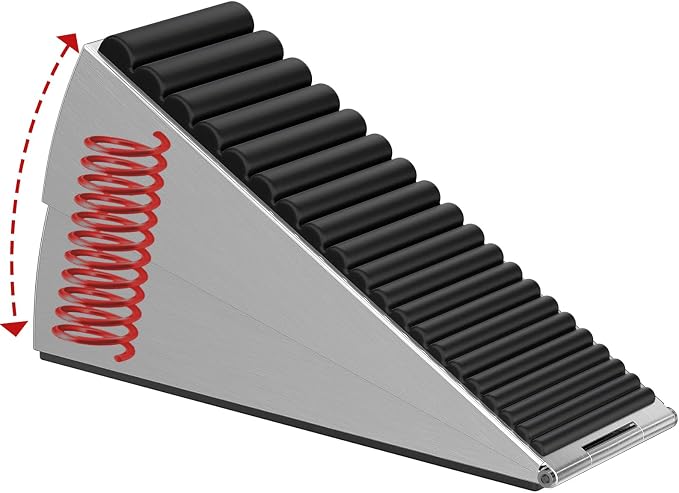 Optish Heavy Duty Door Stopper, Adjustable Spring Large Stopper, 3 Inches High Tall Wedge Stoppers for Bottom of Door, Door Stop Suits Wood, Carpet, Tiles, Home, Heavy Door, Silver