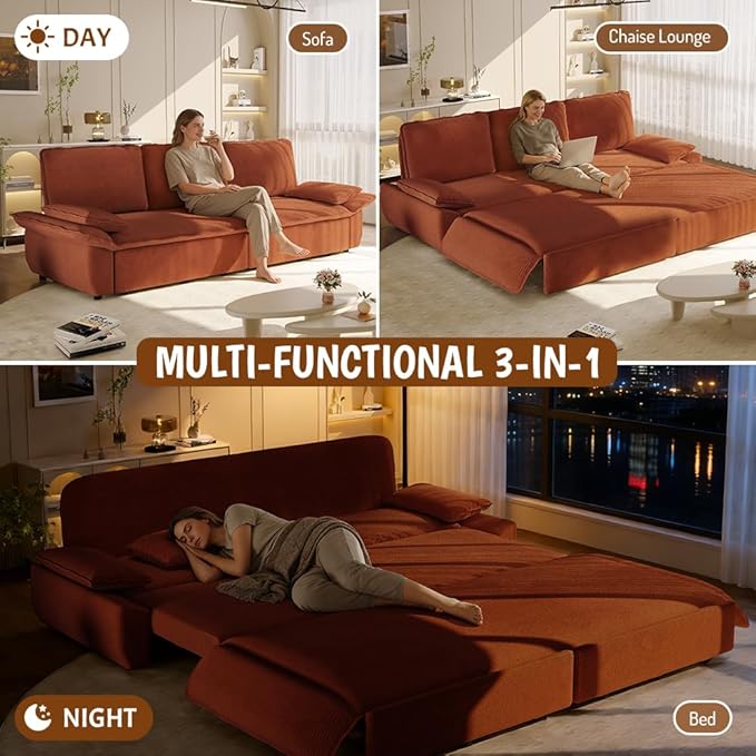 KEIKI 94.5" King Size 3-in-1 Convertible Sofa Bed, Pull-Out Sleeper Couch