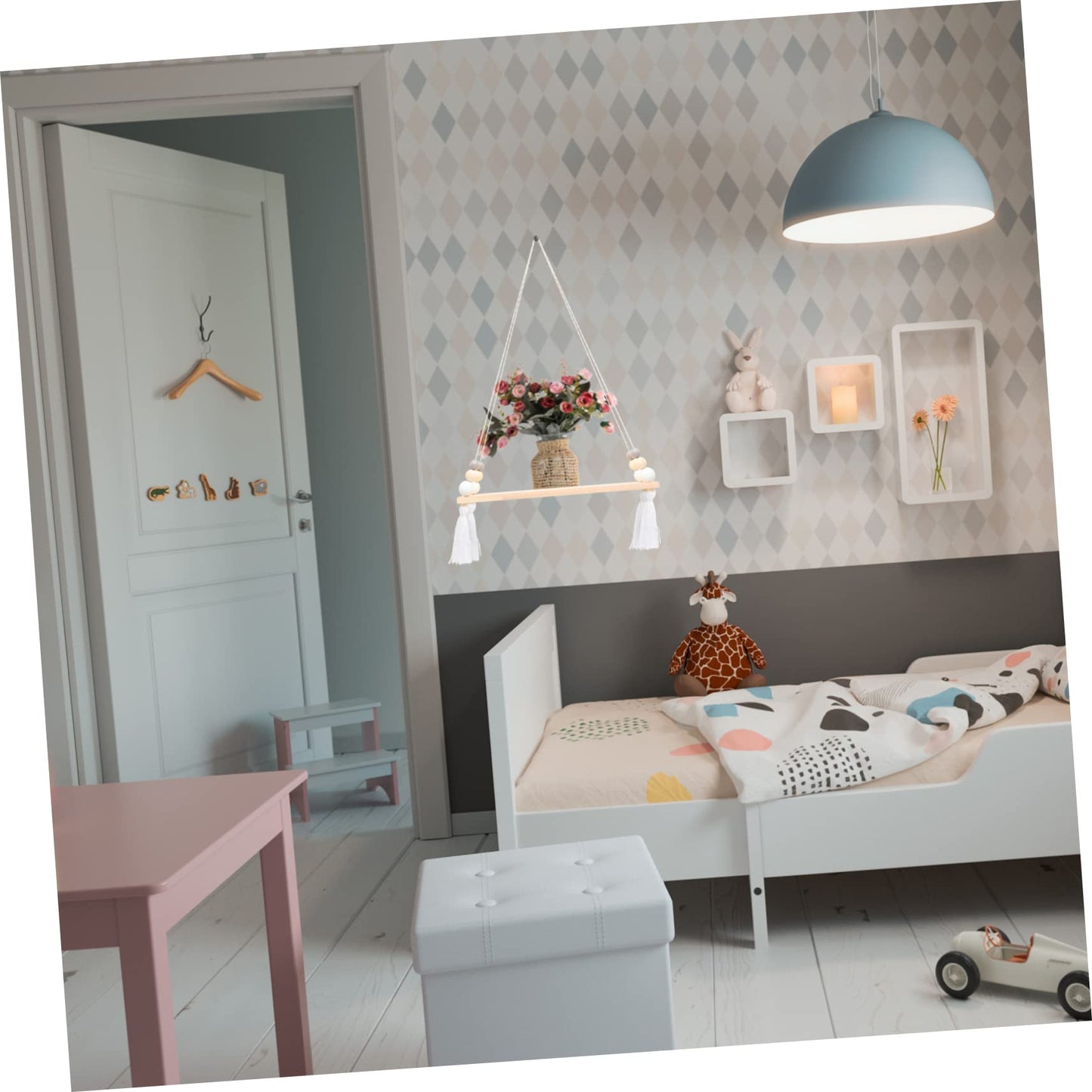 EXQUIMEUBLE Home Hanging Rack Creative Cotton Rope Plant Display Board for Indoor Outdoor Decor for Flowerpot Storage Room Bedroom Kitchen and Garden