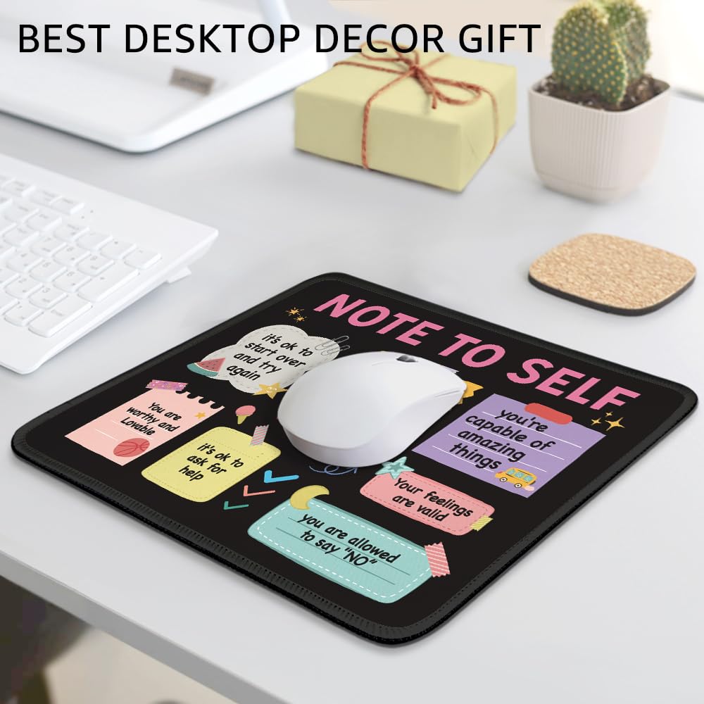 THEBESTU Note to Self Non-Slip Mouse Pad with Stitched Edge, Funny Mental Health Awareness Gifts for School Counselor Therapist, Positivity Inspirational Gifts for Women, Self-Love and Self-Care Gift
