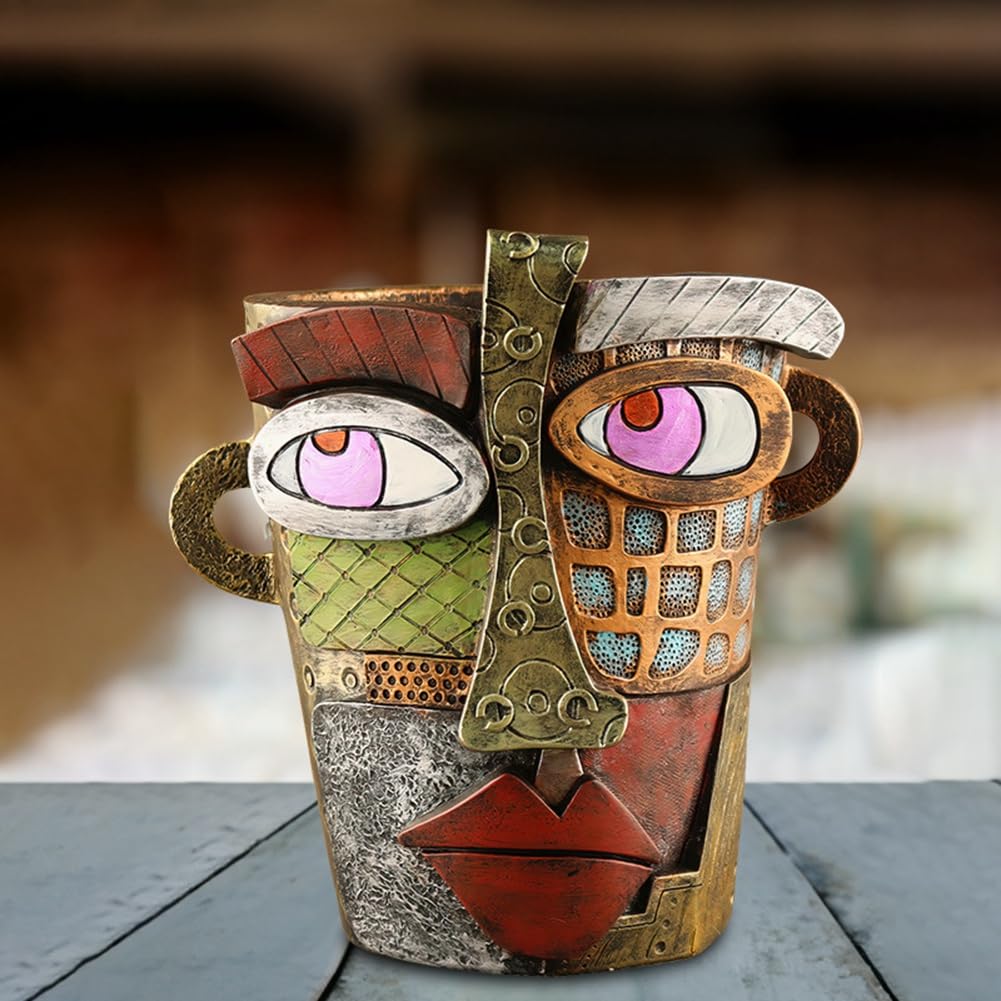 Beranosoer Abstract Rainbow Head Planter, Graffiti Face Planter with Drainage, Flower Plant Pots for Indoor Plants A Small Size
