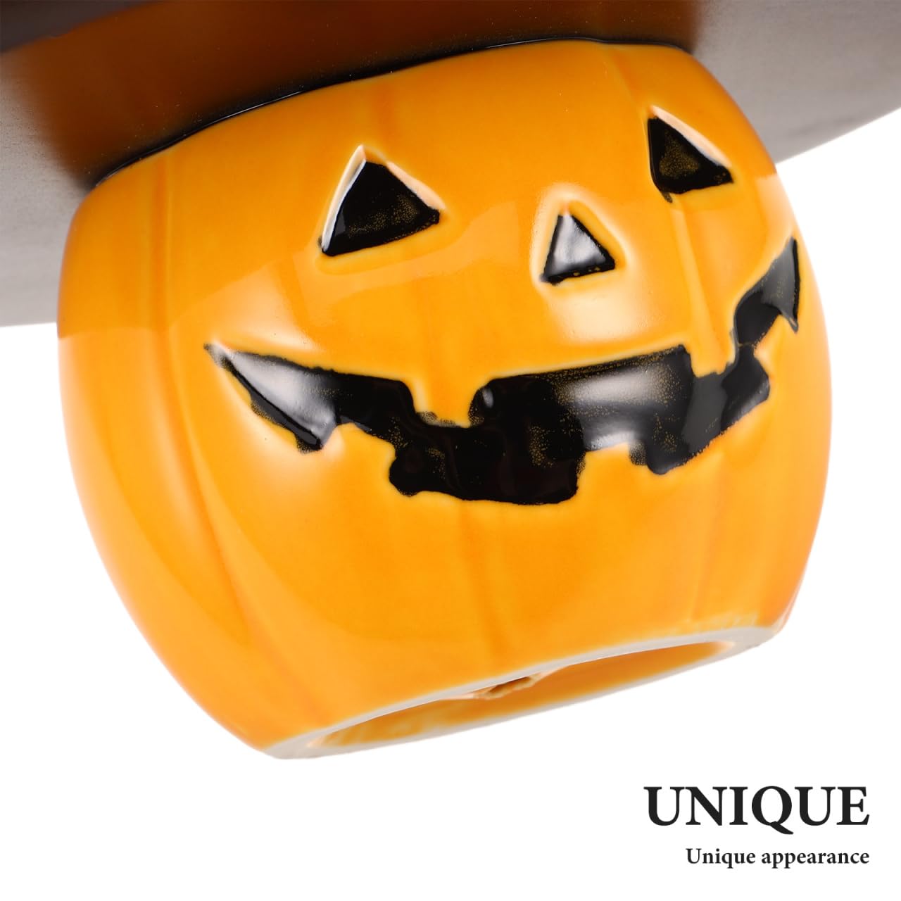 STOBAZA Halloween Pumpkin Serving Tray Rustic Wooden Dessert Platter with Ceramic Stand for Party Snacks Bread Candy Display 8.46X8.46X3.94 Inches
