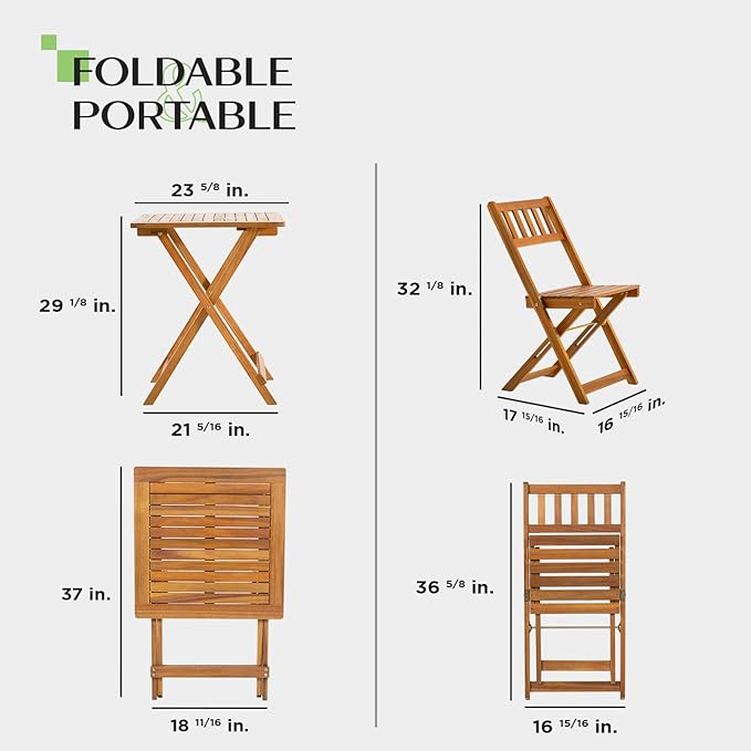 IDZO Heavy Duty 400lbs Capacity Patio Bistro Sets, 3 Piece Outdoor Folding