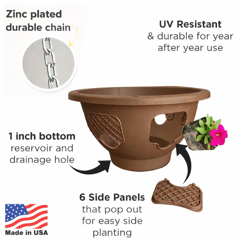smart spring Ultimate Hanging Baskets - Strawberry, Tomato, Flower, and Herb Outdoor Planters - Use Garden Pots for Growing Plants Outside On A Deck, Fence, or Balcony (Mocha 2pk)