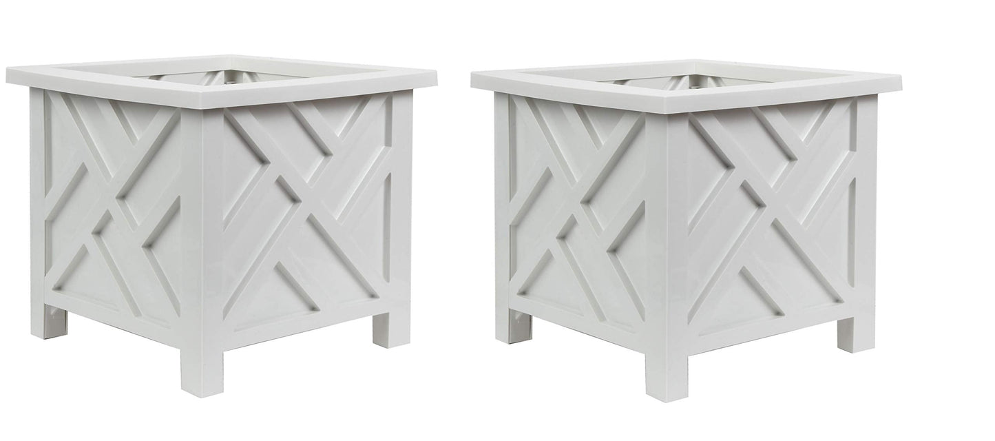 Trenton Gifts Chippendale White Planter Box Set of 2 - Elegant Outdoor Plant Pot for Patio, Porch Decor, and Garden Display