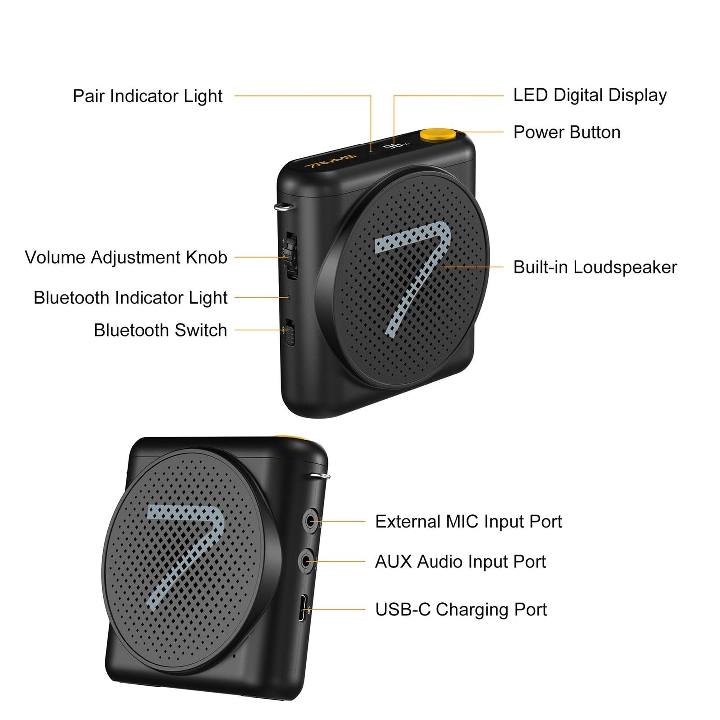 7RYMS WA1(SE) Portable Voice Amplifier for Teachers with Wired Headset Microphone,Mini Speaker Microphone for Classroom,Speech,Training Outdoor,Speaker Megaphone with Noise Canceling, 23H Workin-White