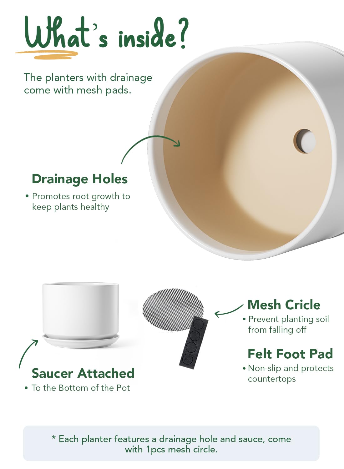 LE TAUCI 12 Inch Pots for Plants, Ceramic Plant Pots with Drainage Holes and Saucers, Elegant and Durable Large Plant Pot, Perfect for Home & Office Decor, White