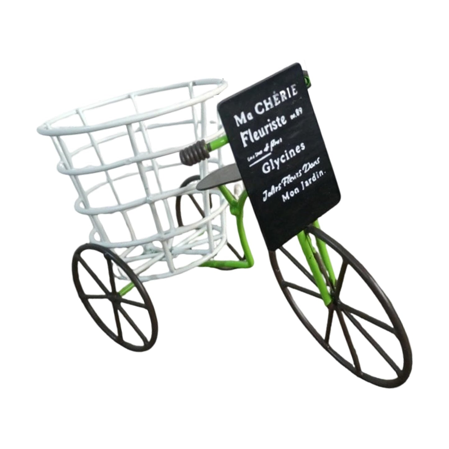 Psdndeww Metal Three Wheel Flower Pots Holder Container for Plant with Drainage Sturdy Construction Easy to Assemble and Maintain Beautiful Iron Tricycle Flower Pots Holder Container