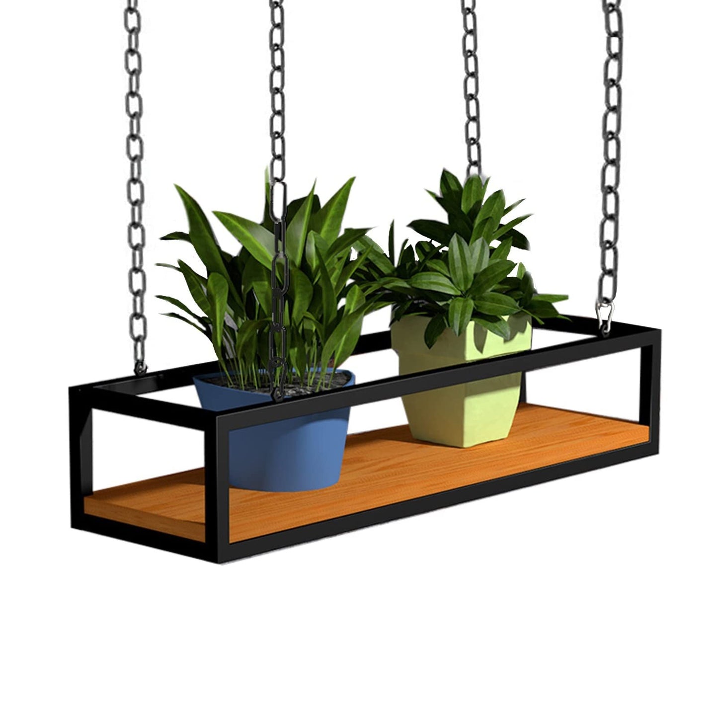 Hanging Flower Pot Display Rack - Adjustable Ceiling Stand for Plants, Wooden & Metal Frame Railing Shelf, Perfect for Bar, Patio, Garden, Balcony (Size: 60x25x15)