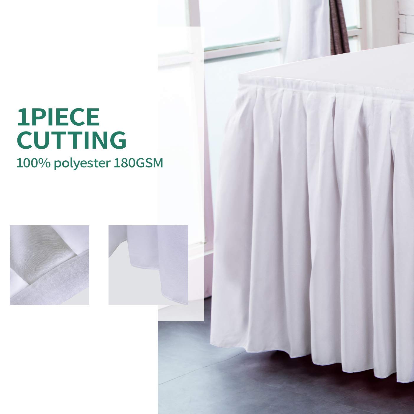 Surmente 2 Pack White Table Skirt, 14ft Polyester Tablecloth for Weddings, Banquets, or Restaurants