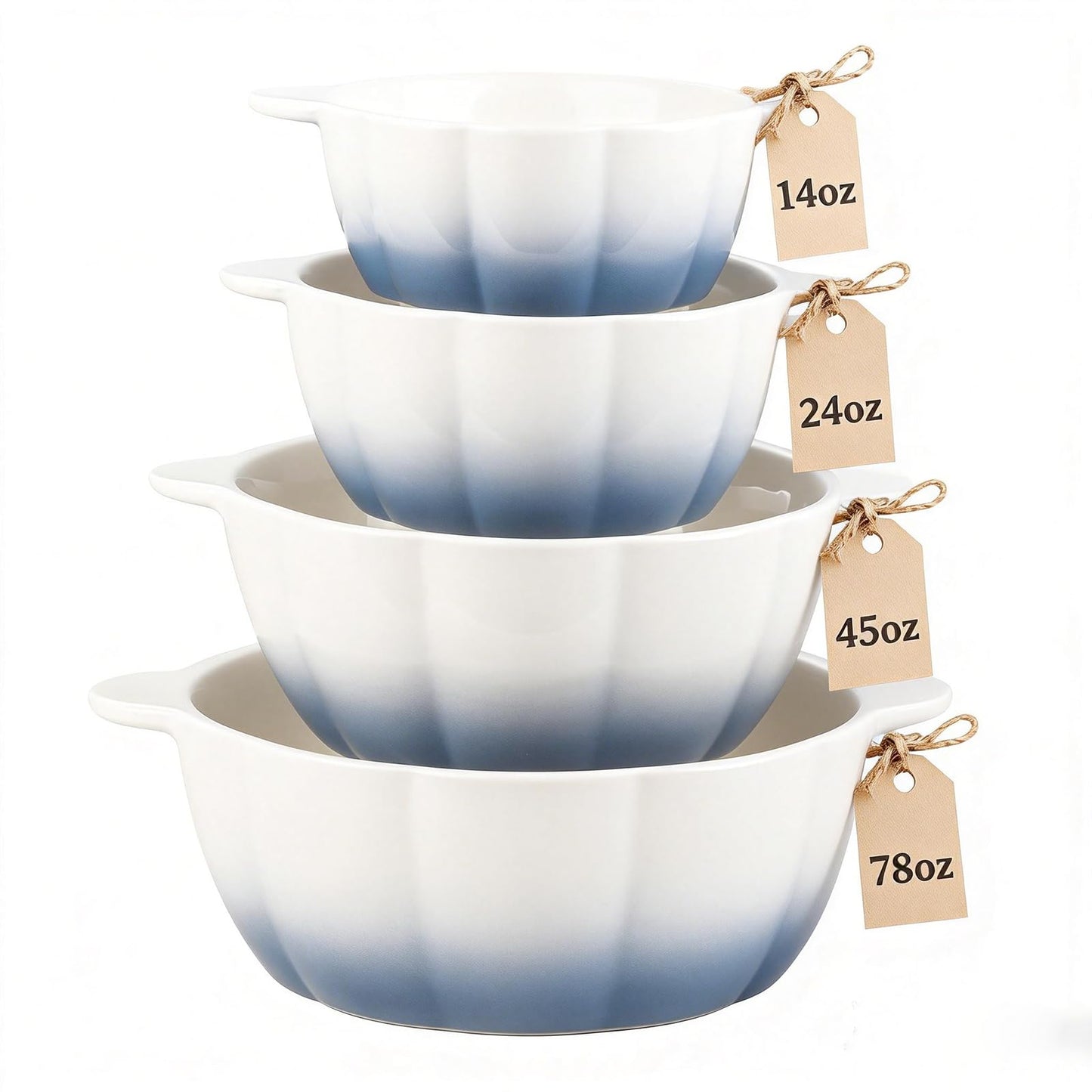 MISSYSSIM Large Soup Bowls Set of 4, Pumpkin Microwave Mixing Bowls with Handle, Ceramic Serving Bowls for Prepping, Pasta, Salad - Kitchen Cooking and Baking Supplies, Mothers Day Gift