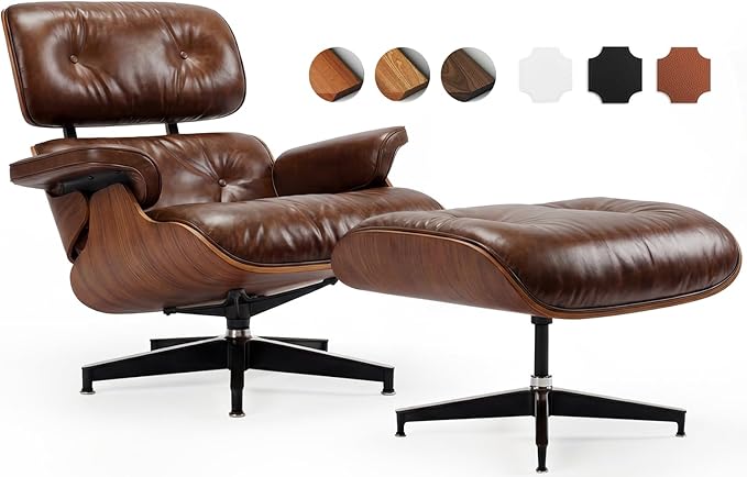 Top Grain Leather, Mid Century Chaise Lounge Chair and Ottoman, Reading Chair