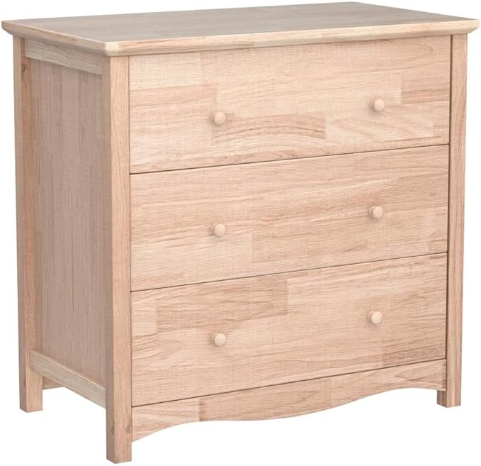 VINGLI Unfinished Solid Wood Dresser Color DIY, 3 Drawer Dresser, Natural