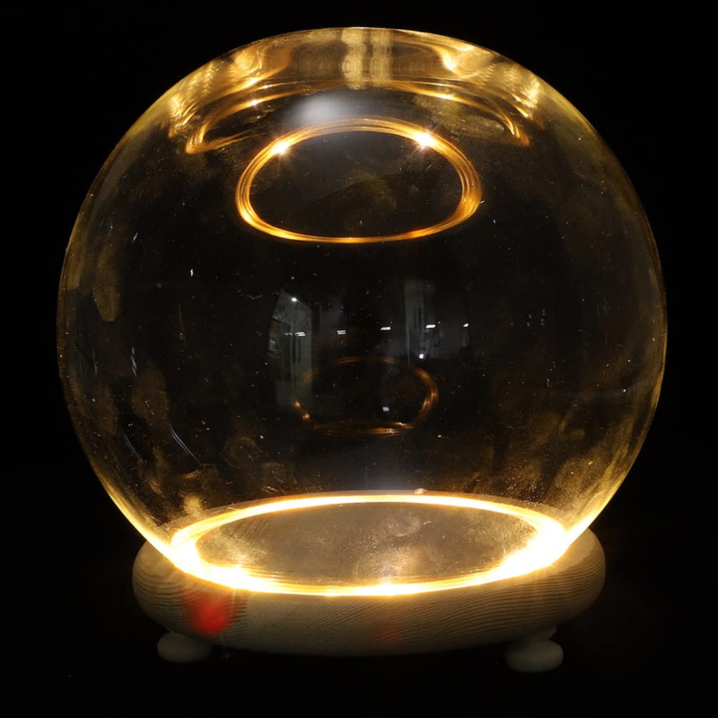 EXCEART Glass Dome with Wooden Base 4 Inch Clear Display Cover Ornament for Home Decor Featuring Led Lighted Preserved Flower Container Micro Landscape Display