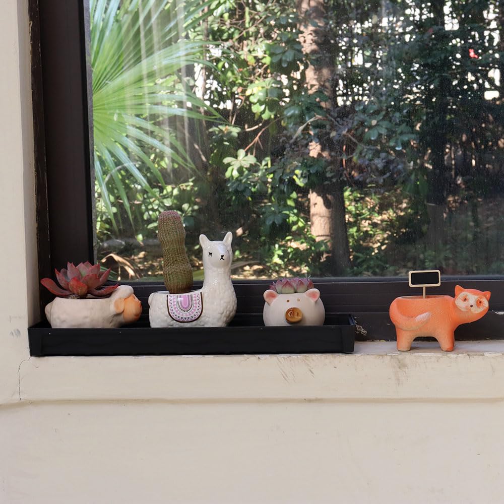 BangQiao 6 Pack 16.20 Inch Black Plastic Decorative Rectangular Planter Pot Saucer Drip Tray with Removable Drain Plug for Windowsill, Shelf, Tabletop, Kitchen, Balcony, Small Potted Plant