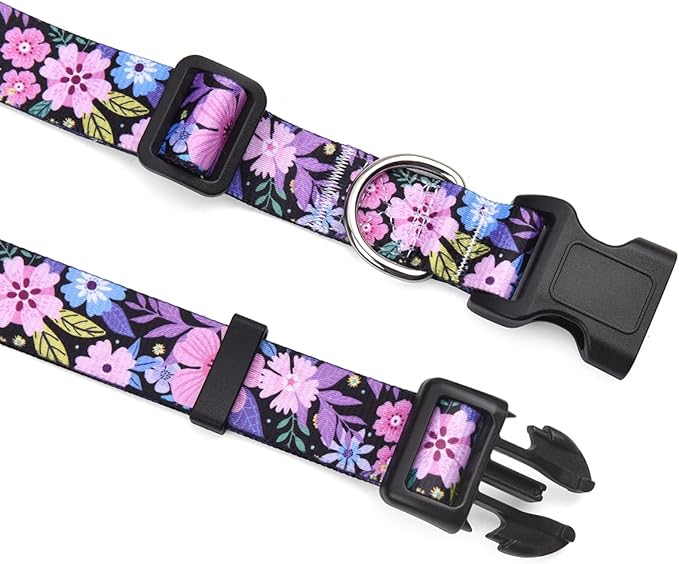 Mihqy Dog Collar and Leash Set with Bohemia Floral Tribal Geometric Patterns - Soft Ethnic Style Collar Adjustable for Small Medium Large Dogs(Pink Floral Set,S)