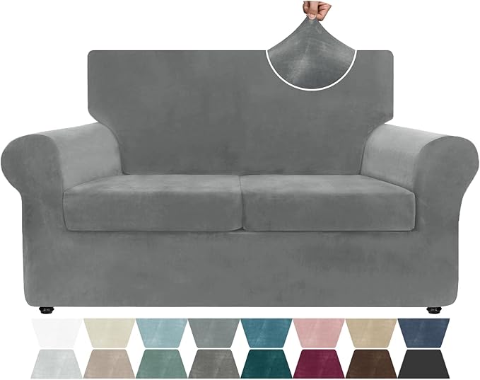 ZNSAYOTX Luxury Velvet Sofa Cover 3 Piece Stretch Loveseat Covers