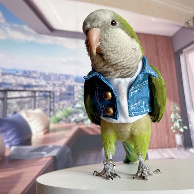 Bird Costume Bird Diaper Flight Suit Bird Jeans Fake Two Pieces Bird Clothes Cosplay Photo Prop for Parrots Lovebird Parakeet Cockatiel Small Animals Apparel (with Diaper,Cockatiel)