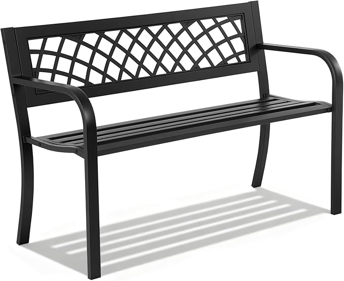 Garden Bench, Outdoor Benches, Iron Steel Frame Patio Bench