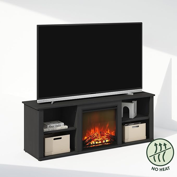 Furinno Jensen Fireplace TV Stand, NO Heat Decorative Electric Fireplace TV