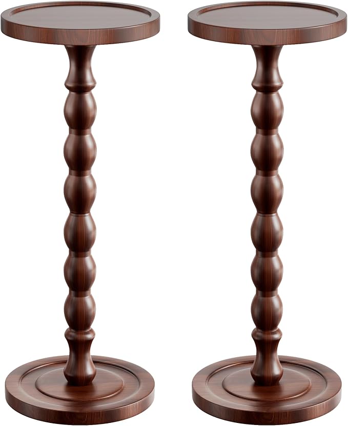 2 Pack Solid Wood Drink Table, Rubber Wood‌ Small Round Side Table