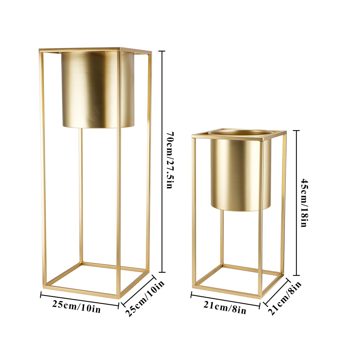 TRIROCKS Set of 2 Large Planters with Stand Gold Planter for Indoor Plants 28 &18" H Morden Plant Pots for Living Room Corner Kitchen Office Garden Balcony Patio Decor(Gold)