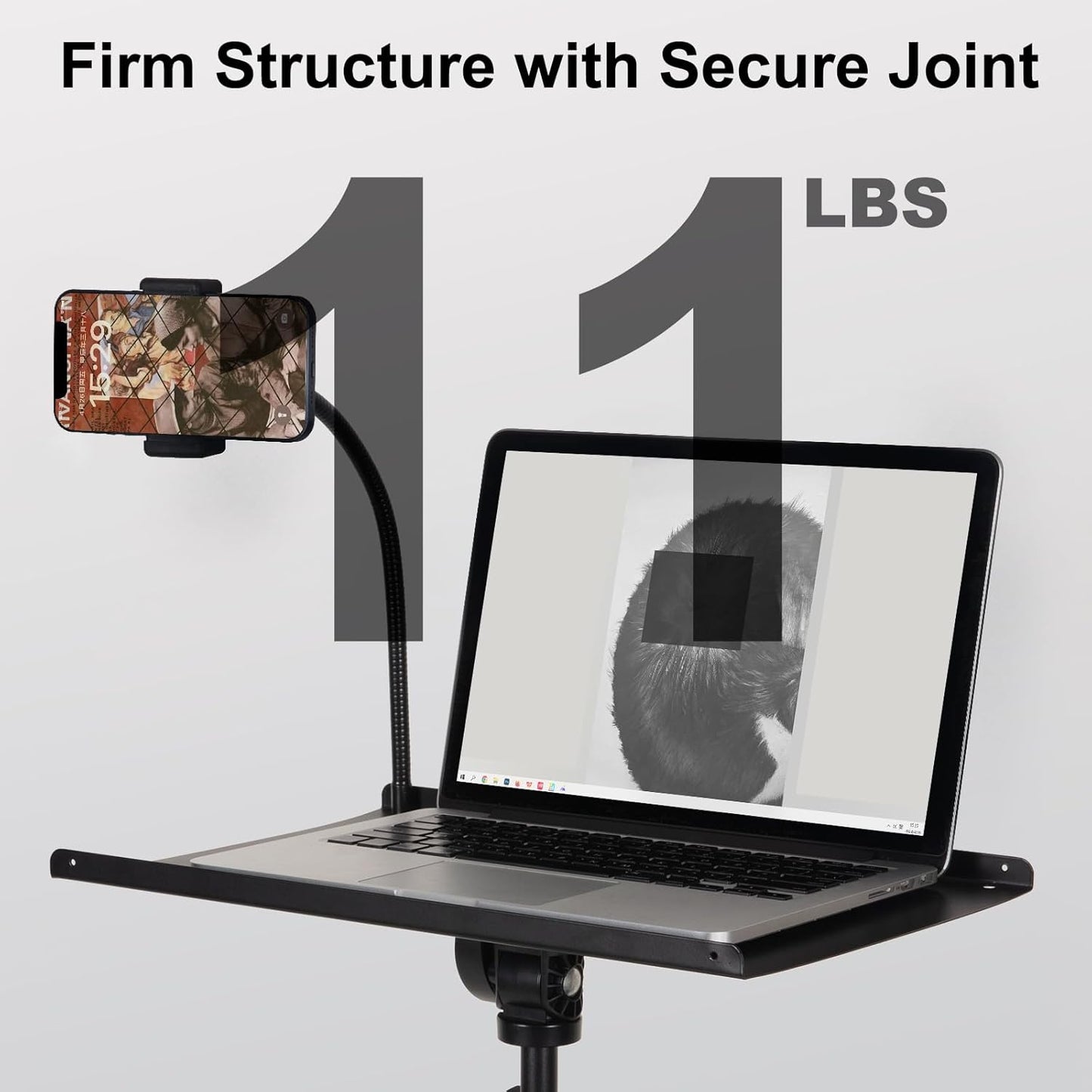 Laptop Tripod on Wheels with 2 Shelves, Portable Projector Floor Stand Adjustable Height 25.9 to 51.8 Inch with Phone Holder