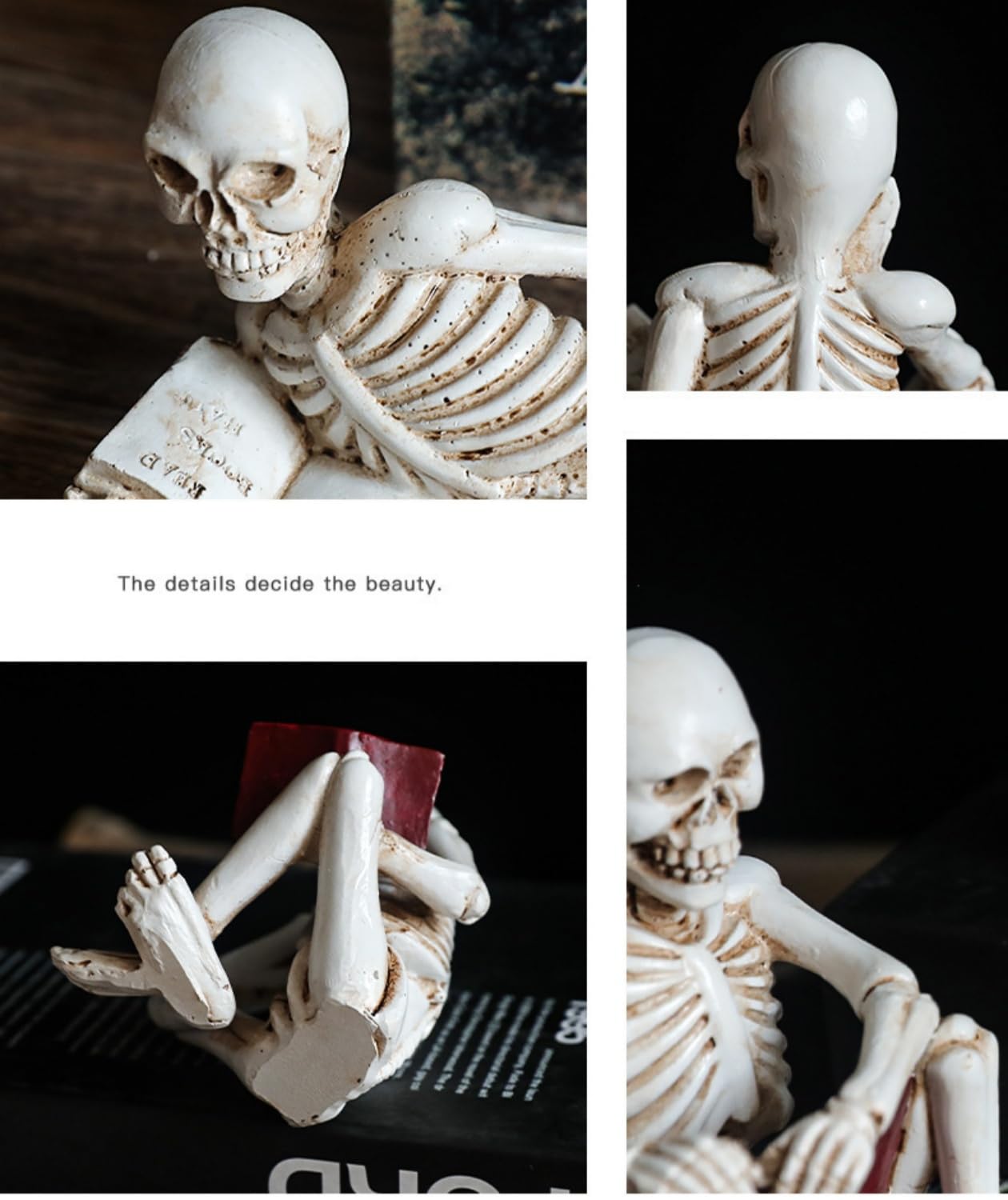 Yahu Lando Halloween Skull Statue Decor,Reading Women Thinker Statue,Modern Bookshelf Decor,Halloween Figurines Home Decorative,Room Decor on Shelf Table Desk for Living Room Office Bedroom