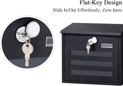 Locking Mailbox Wall Mounted Vertical- Jssmst mailboxes with Key Lock Large Capacity, Key Lock Drop Box Large Capacity with Galvanized Cover and Rust-Proof Metal, 13 x 11.8 x 4.1 Inch SM-HPB918