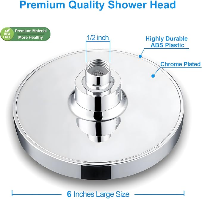 High Pressure Rainfall Shower Head, 6 Inches Luxury Modern Showerhead with Perfect Adjustable Replacement, Removable Restrictor, Easy Installation for Your Bathroom Shower Heads(Chrome Plated)