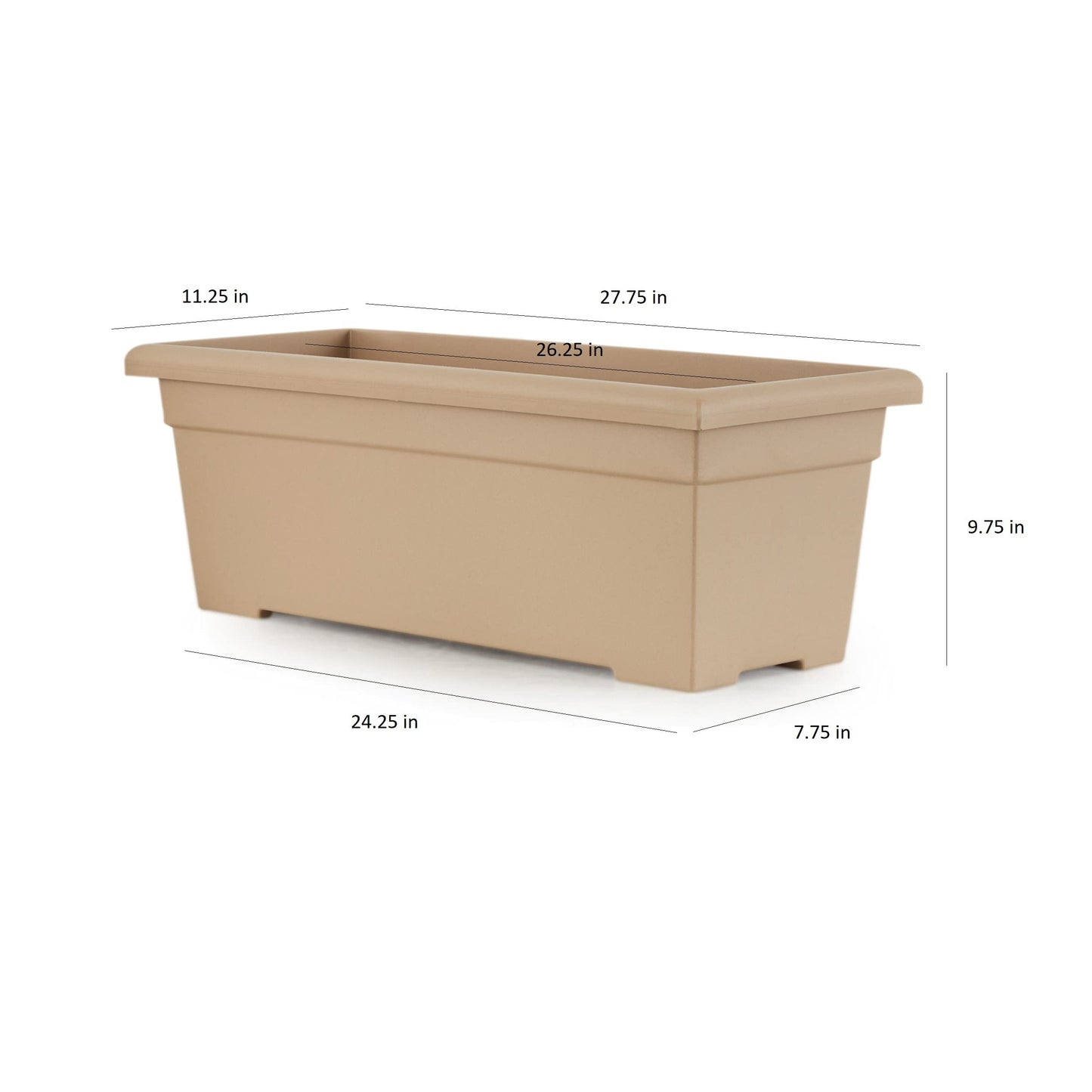 The HC Companies 28 Inch Romana Planter Box with Drainage Plug, Lightweight UV-Resistant Plastic Outdoor Planters, 1-Pack Flower Box for Garden, Patio, Balcony, and Fence, Sandstone