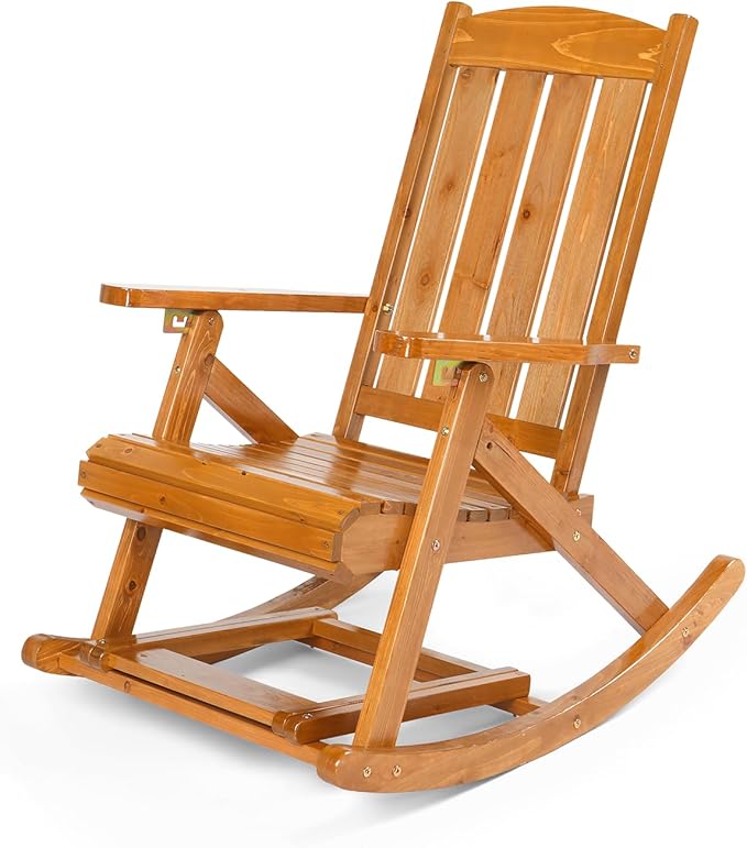 VINGLI Wooden Porch Rocking Chair, Heavy Duty Outdoor Rocking Chair