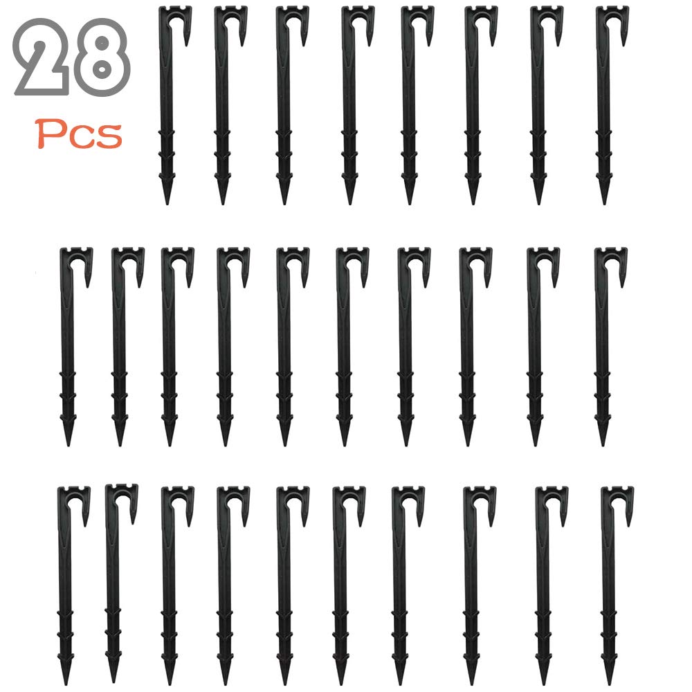 28PCS Soaker Hose Stakes Garden Hose Stake Hose Holder Stake Hose Guide Stake Water Hose Stake1/2inch 1/4inch 5/32inch Black