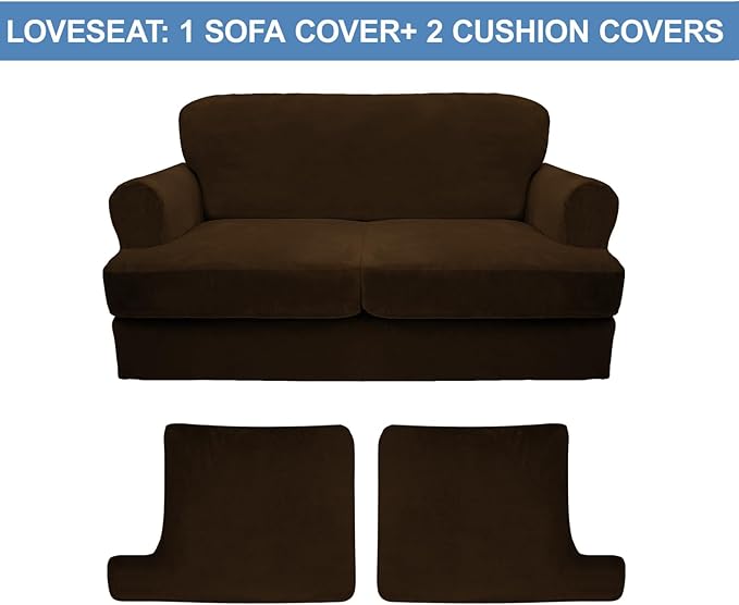CUCRAF T Cushion Sofa Cover 3 Piece Loveseat Slipcovers, Soft Thick Velvet