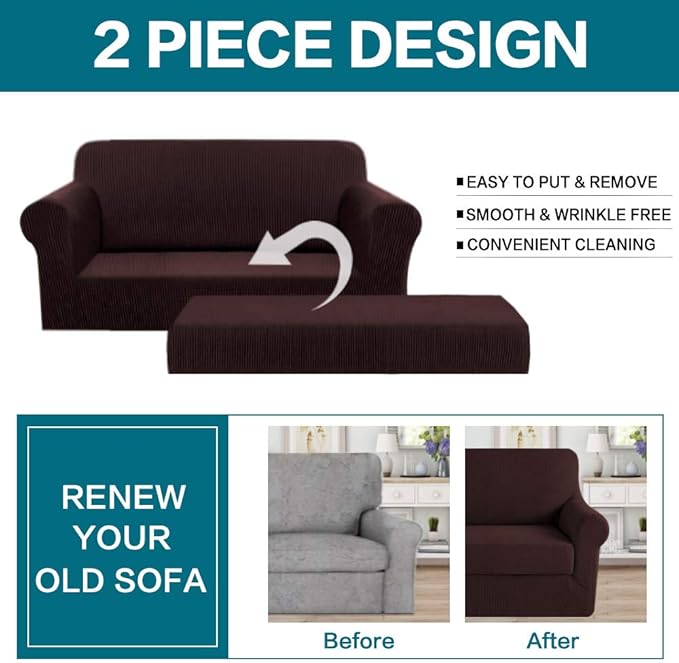 Turquoize Stretch Sofa Slipcover 2 Pieces Sofa Cover Couch Cover