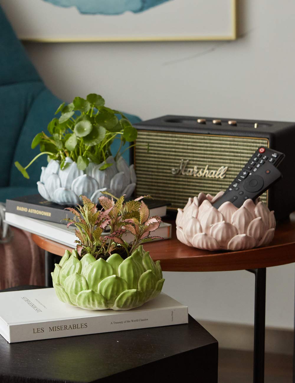 SEINHIJO Indoor Planter Ceramic Succulent Cactus Pot Flower Gift Modern Decor Art for Living Room Office Home Blue 7.1inch