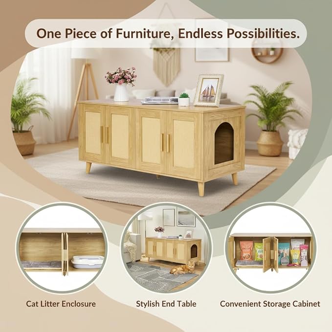 Homhedy Boho Cat Litter Box Enclosure