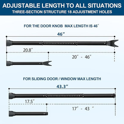 Door Security Bar, Rerishom Door Stoppers Security bar,Heavy Duty Door Lock Security Door Jammer Door Stopper for Apartment, Hotel Room,Screen Door Hardware (Dark Black, 1 Pack)