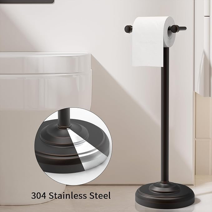 Toilet Paper Holder Stand, Freestanding Toilet Paper Holder,Farmhouse Post Pivoting Toilet Paper Stand with Stable Weighted Base,Stainless Steel Tissue Roll Holder Stand for Bathroom,Oil Rubbed Bronze