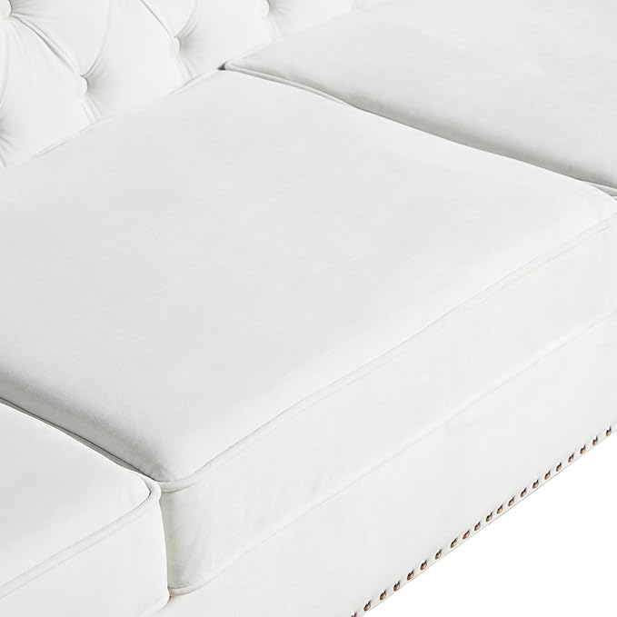 LEVNARY White Velvet Chair for Bedroom, Upholstered Sofa Chair