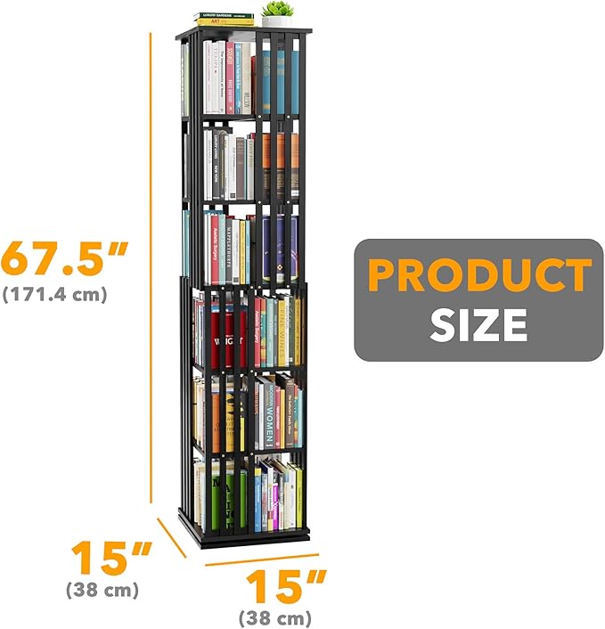 SpaceAid 6 Tier Rotating Bookshelf Tower, Bamboo Spinning Book Shelf, Revolving