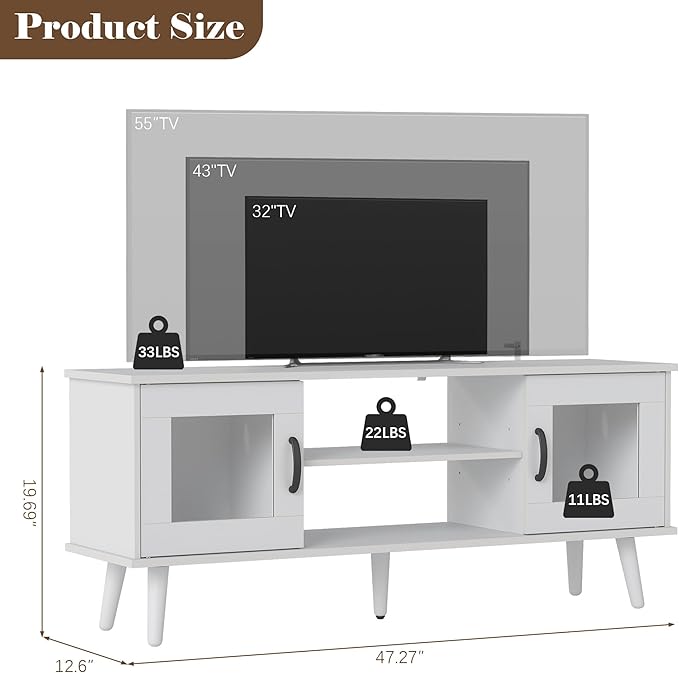 Turosur Wood TV Stand for 55 Inch TV, Mid Century Modern Entertainment Center
