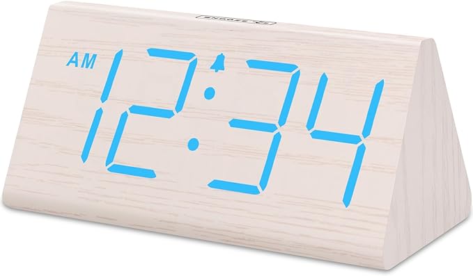 DreamSky Wooden Digital Alarm Clock for Bedrooms with Large Numbers | Electric Desk Clock, USB Port, Loud Alarm for Heavy Sleepers, Adjustable Volume, Dimmer, DST, Wood Décor Gifts, Plug in Clock