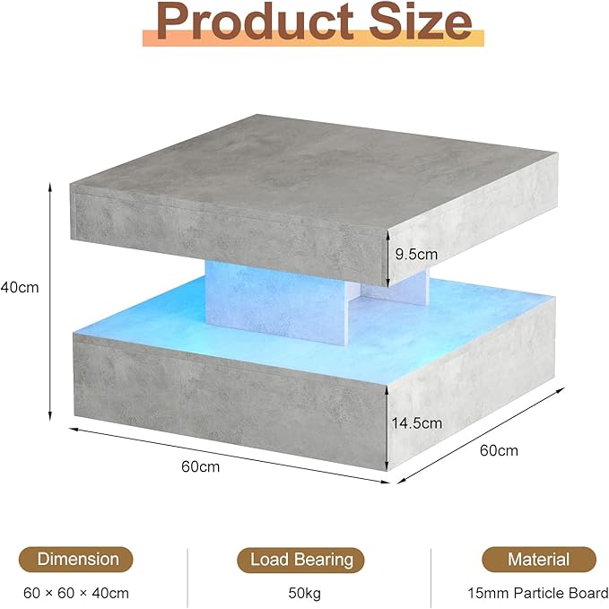HedoAjim Small Grey Led Coffee Table