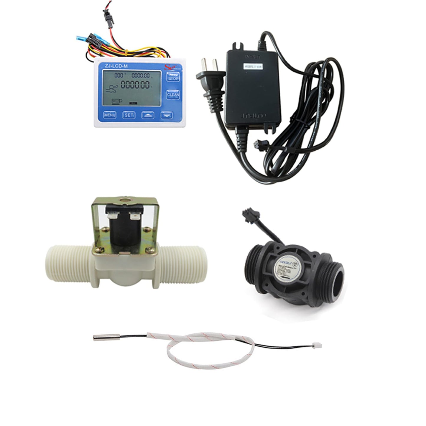 GREDIA Digital LCD Display Quantitative Controller Water Control + 1" Hall Effect Flow Sensor Flowmeter + 1" Solenoid Valve N/C Normally Closed +24V Power